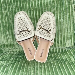 Torrid Cream Woven Mules with Gold Accent